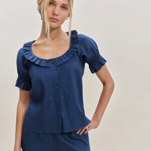 Reformation Sierra Linen Top Blue - Size M
